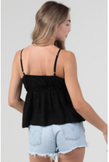 V Neck Spaghetti Strap Lace Trim Tank (Black)