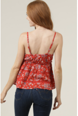 V Neck Spaghetti Strap Lace Trim Top with Tie (Red)