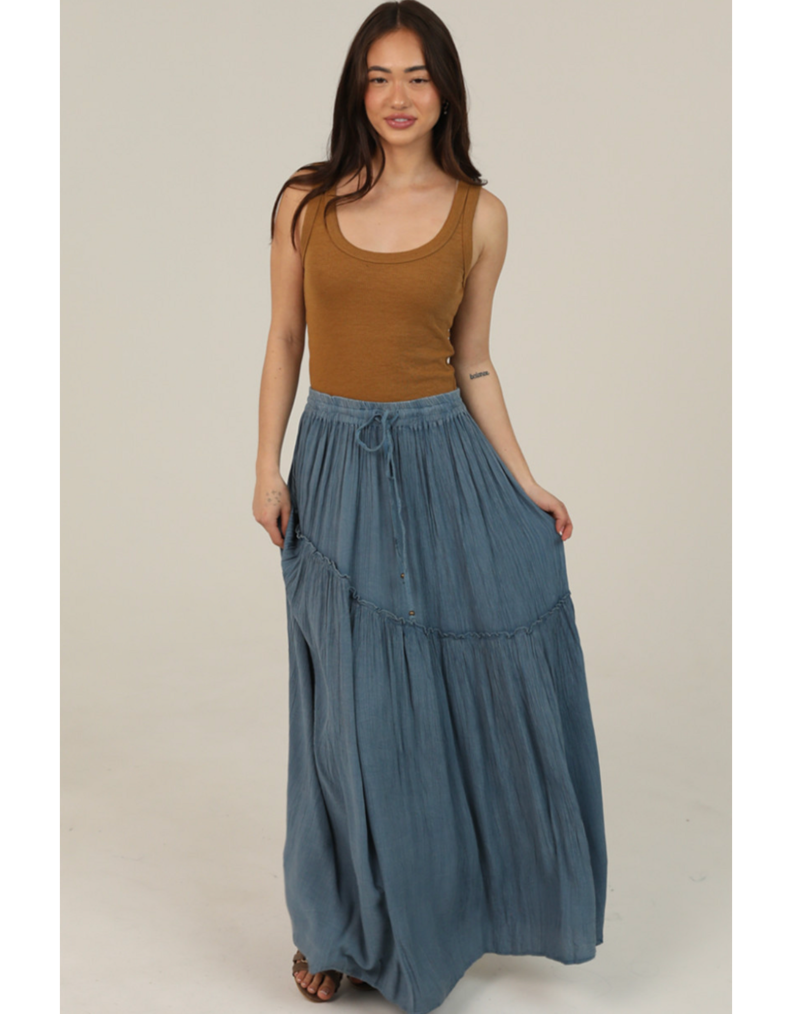 Maxi Skirt with Tie and Ruffle Detail (Turquoise)