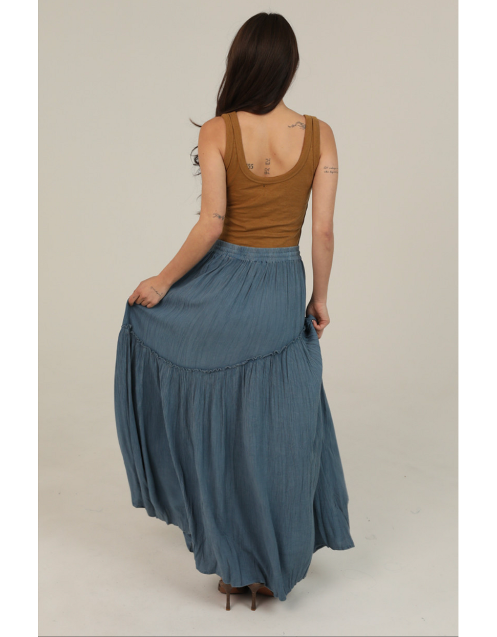 Maxi Skirt with Tie and Ruffle Detail (Turquoise)