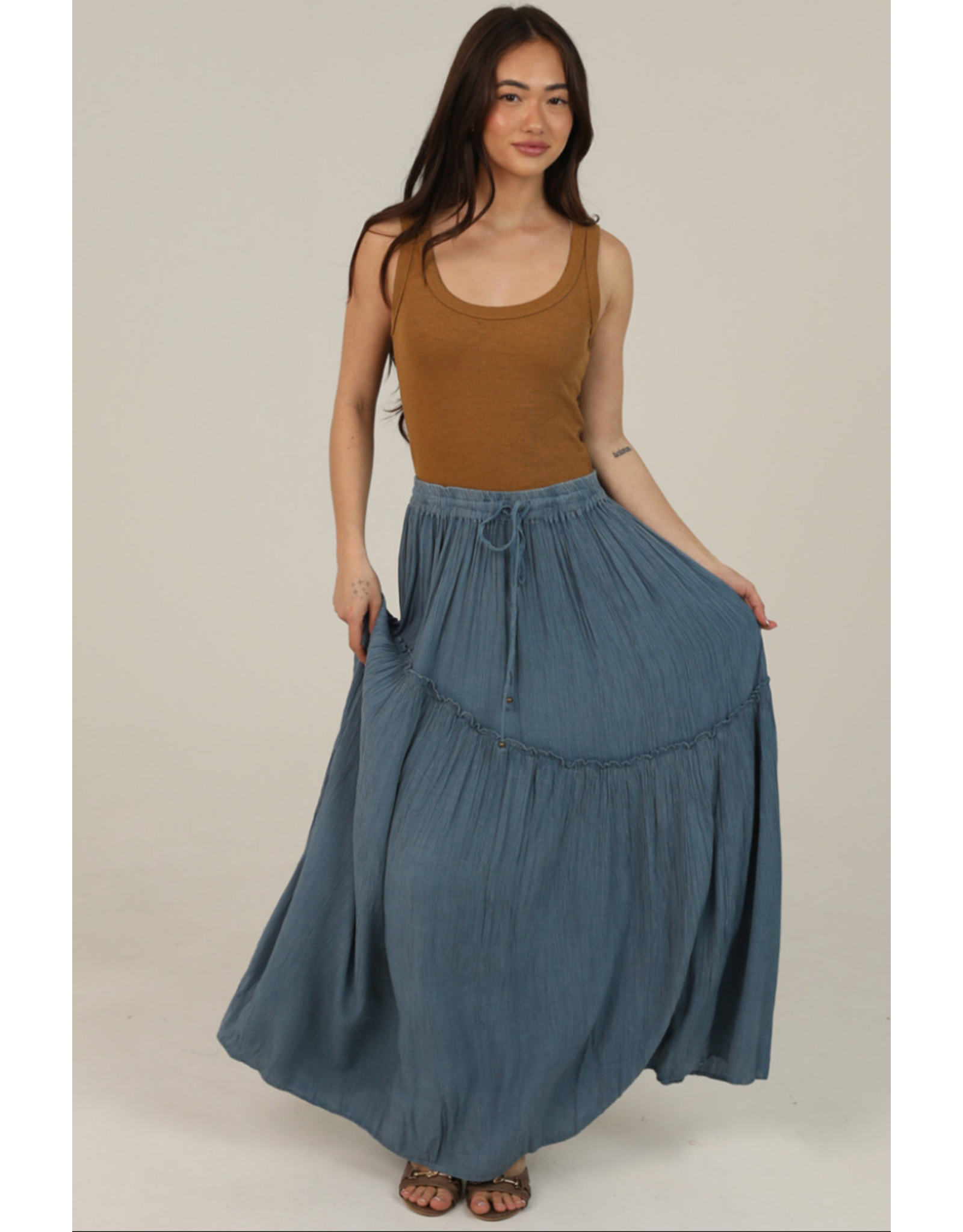 Maxi Skirt with Tie and Ruffle Detail (Turquoise)