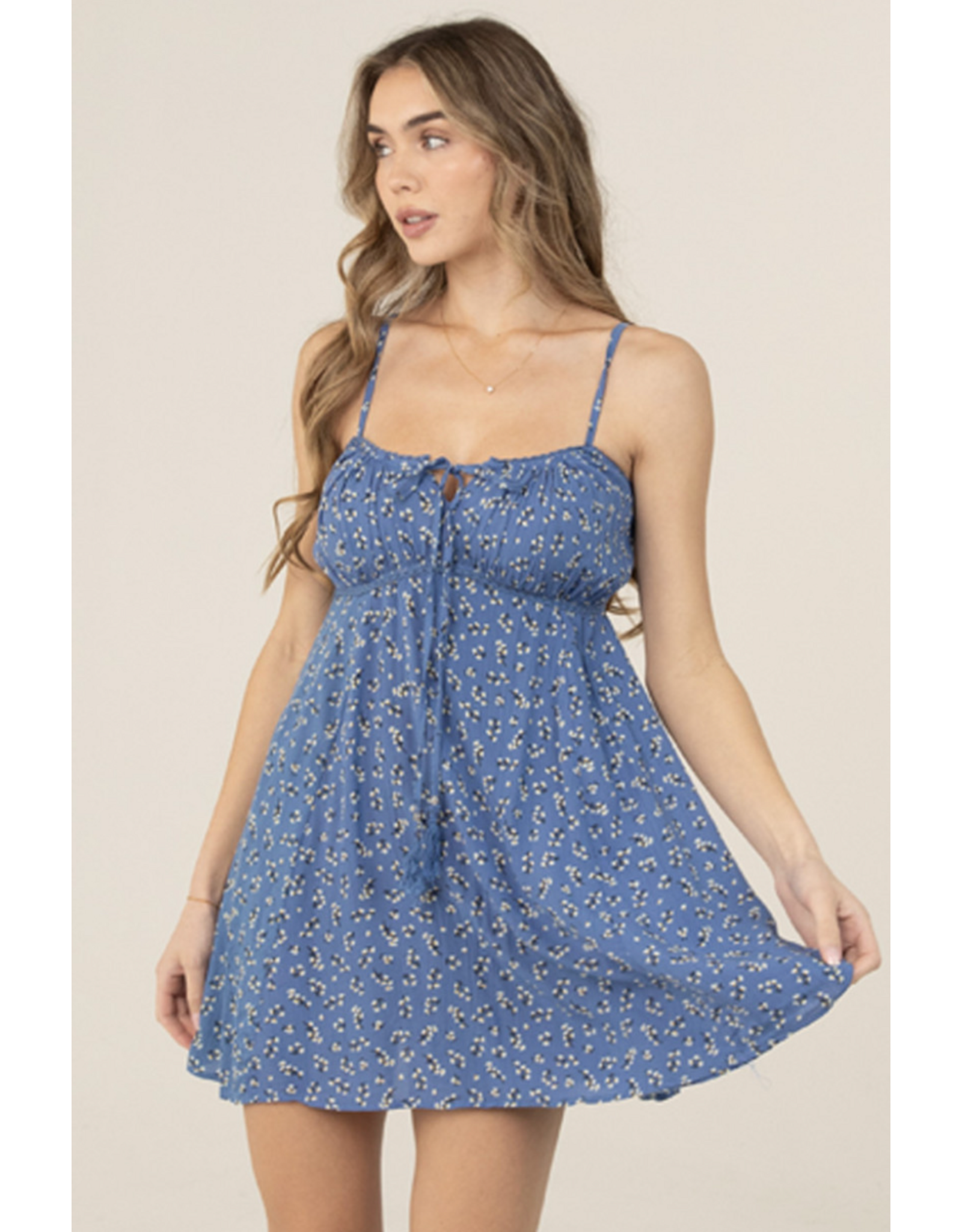 Spaghetti Strap Sundress with Tie Bust (Blue)