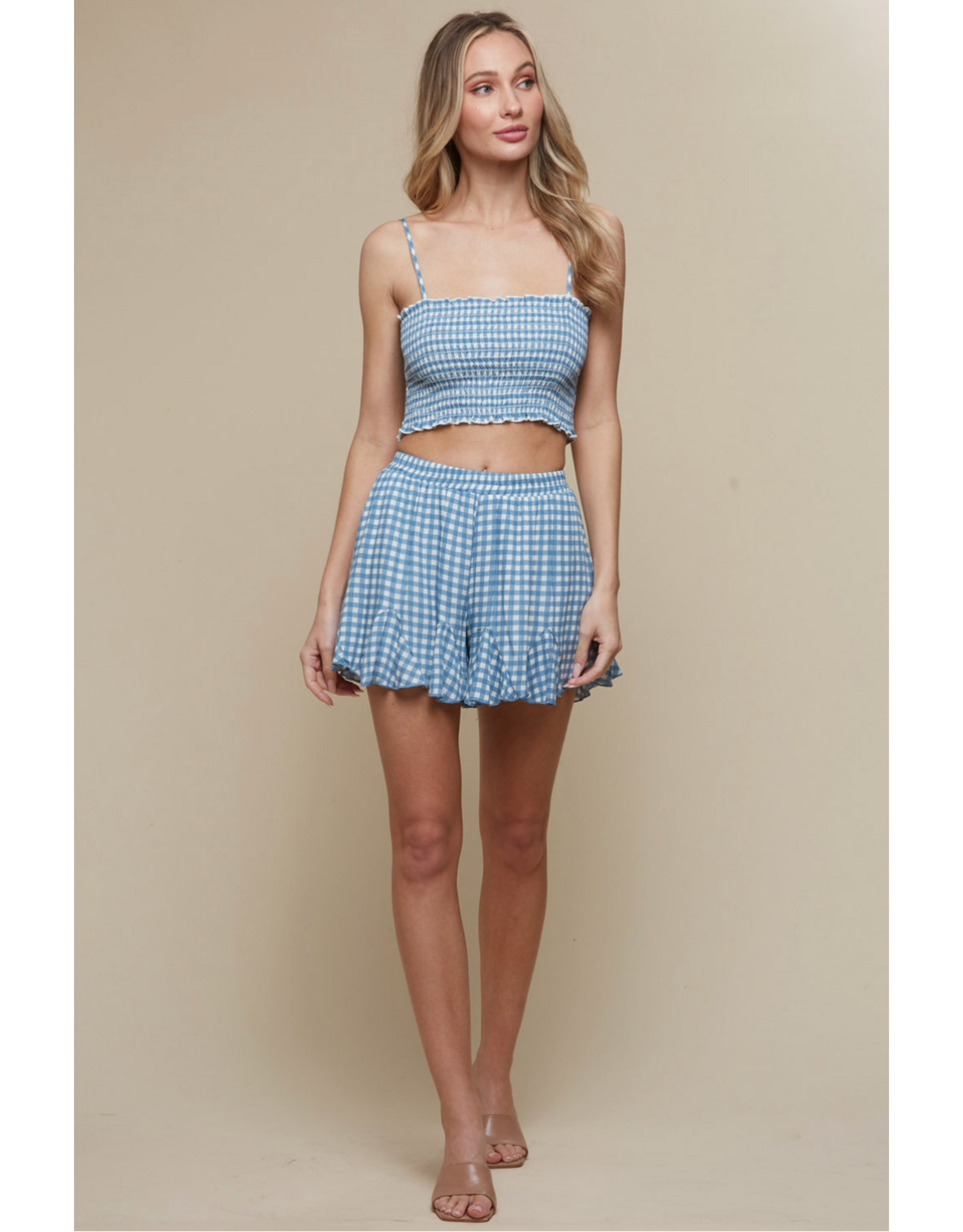 Saints & Hearts Gingham Print Shorts (Blue)