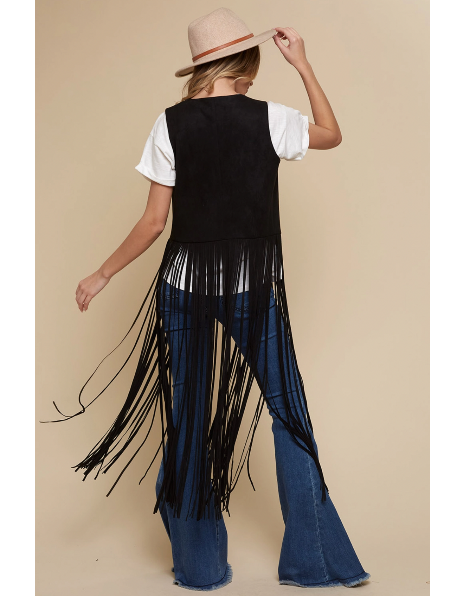 Saints & Hearts Saints & Hearts - Long fringe vest (Black)