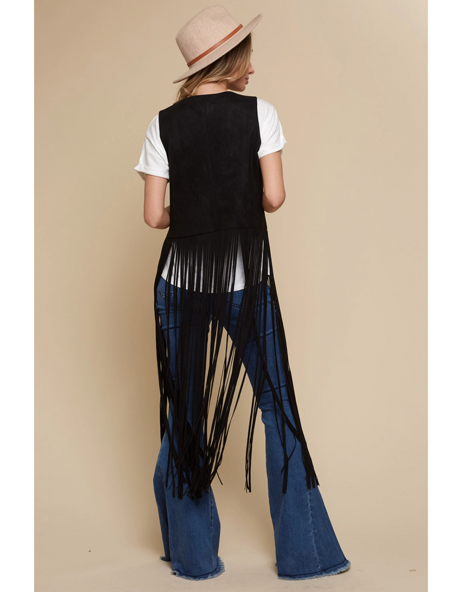 Saints & Hearts Saints & Hearts - Long fringe vest (Black)