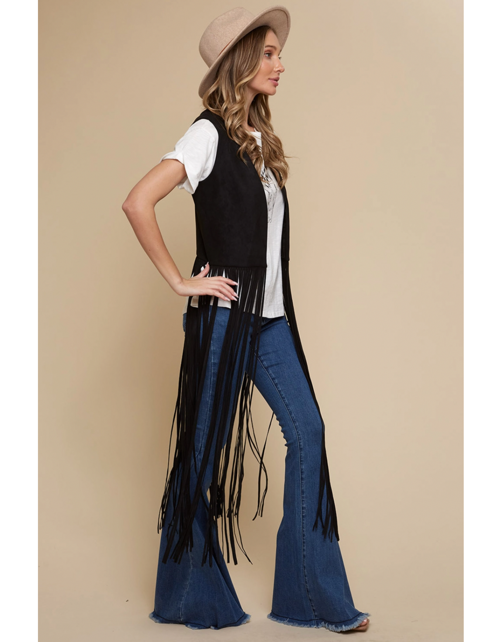 Saints & Hearts Saints & Hearts - Long fringe vest (Black)