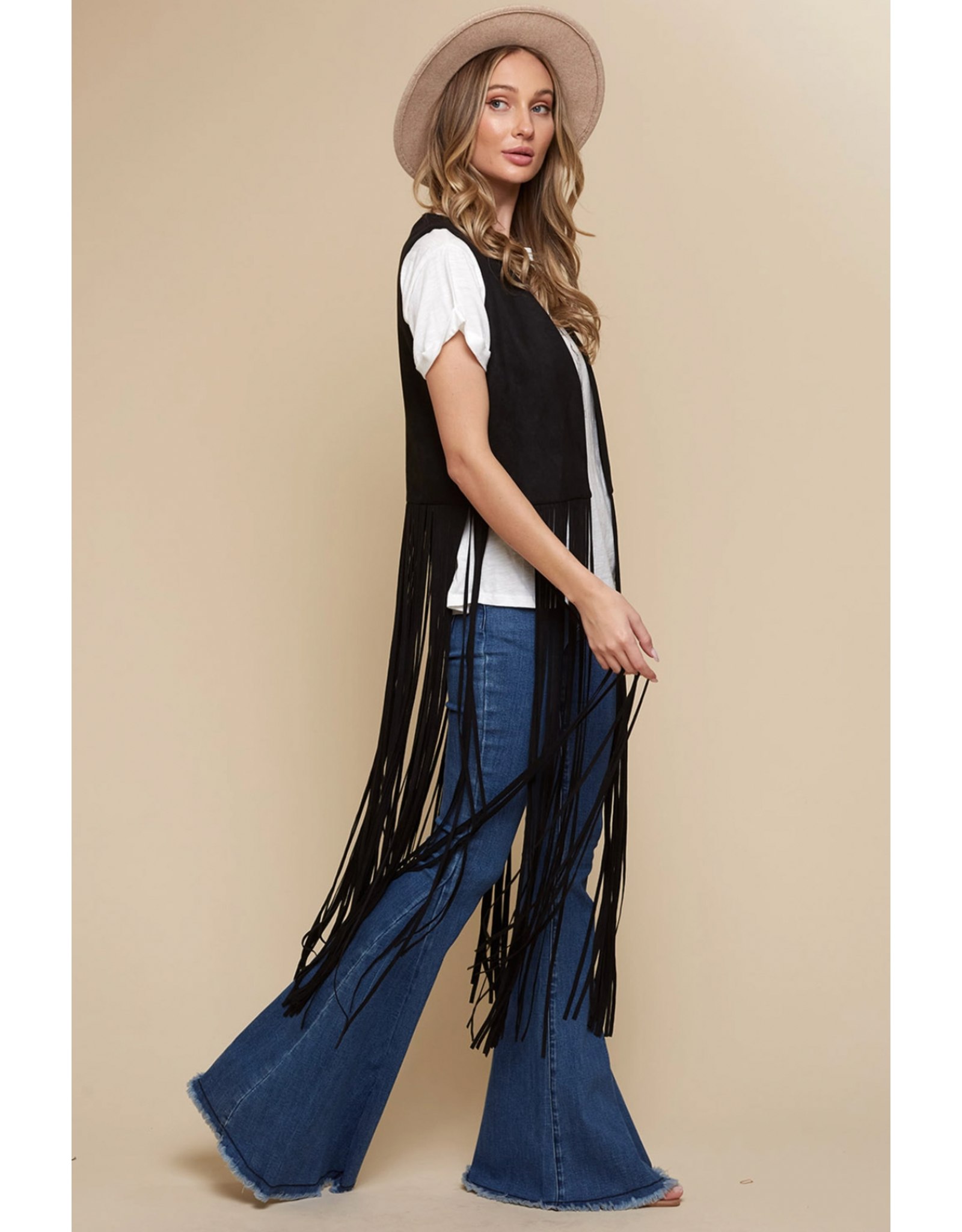 Saints & Hearts Saints & Hearts - Long fringe vest (Black)