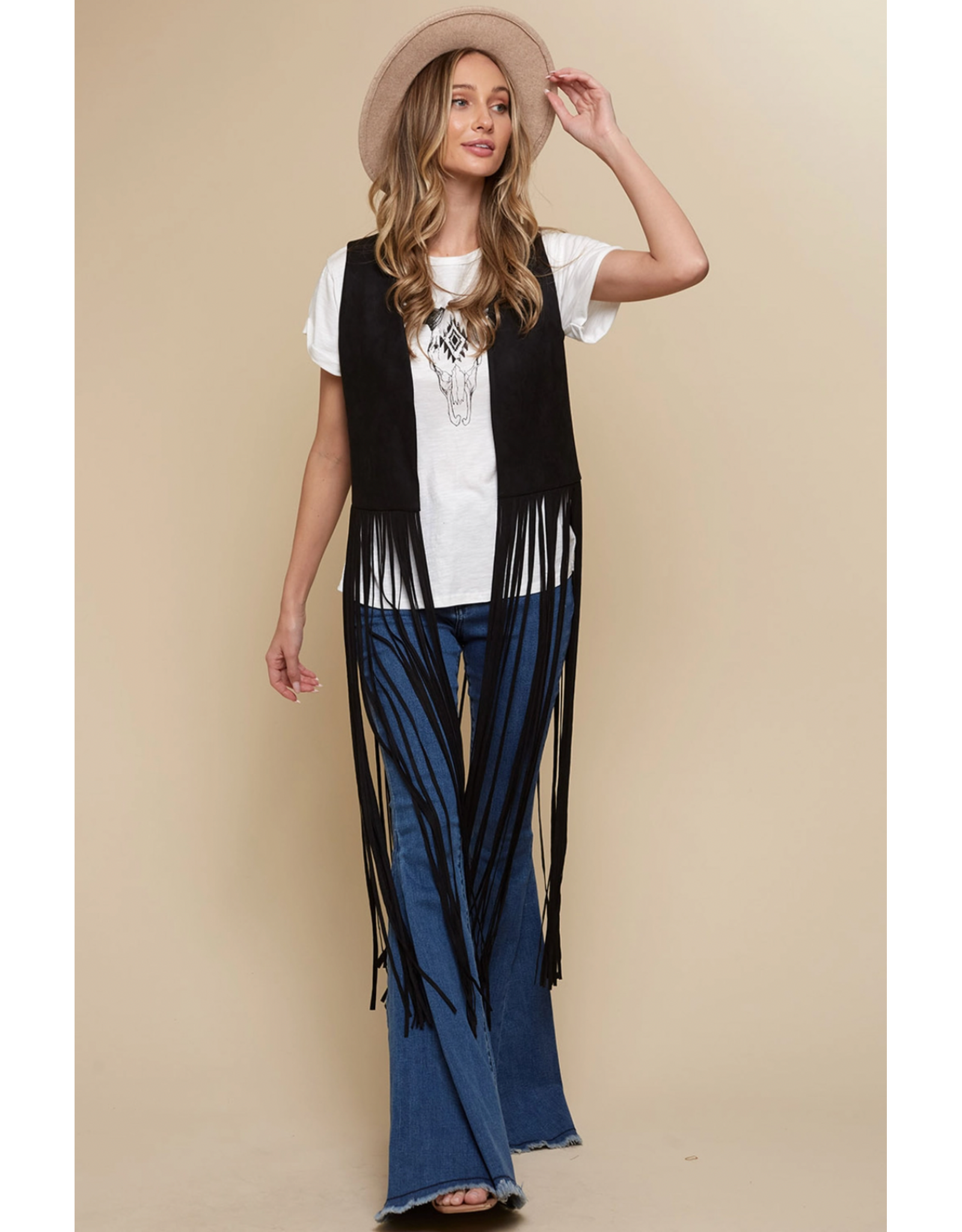 Saints & Hearts Saints & Hearts - Long fringe vest (Black)