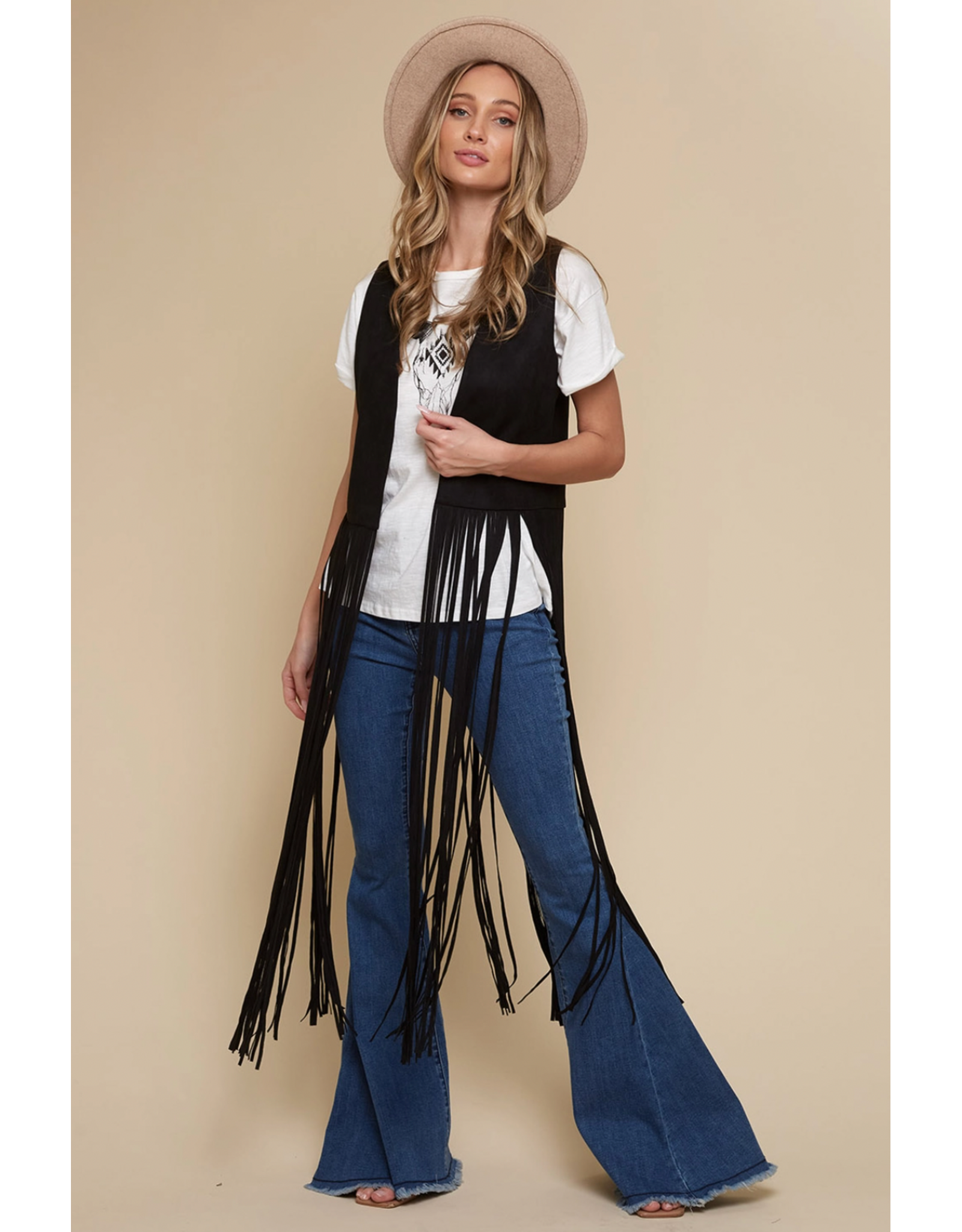 Saints & Hearts Saints & Hearts - Long fringe vest (Black)