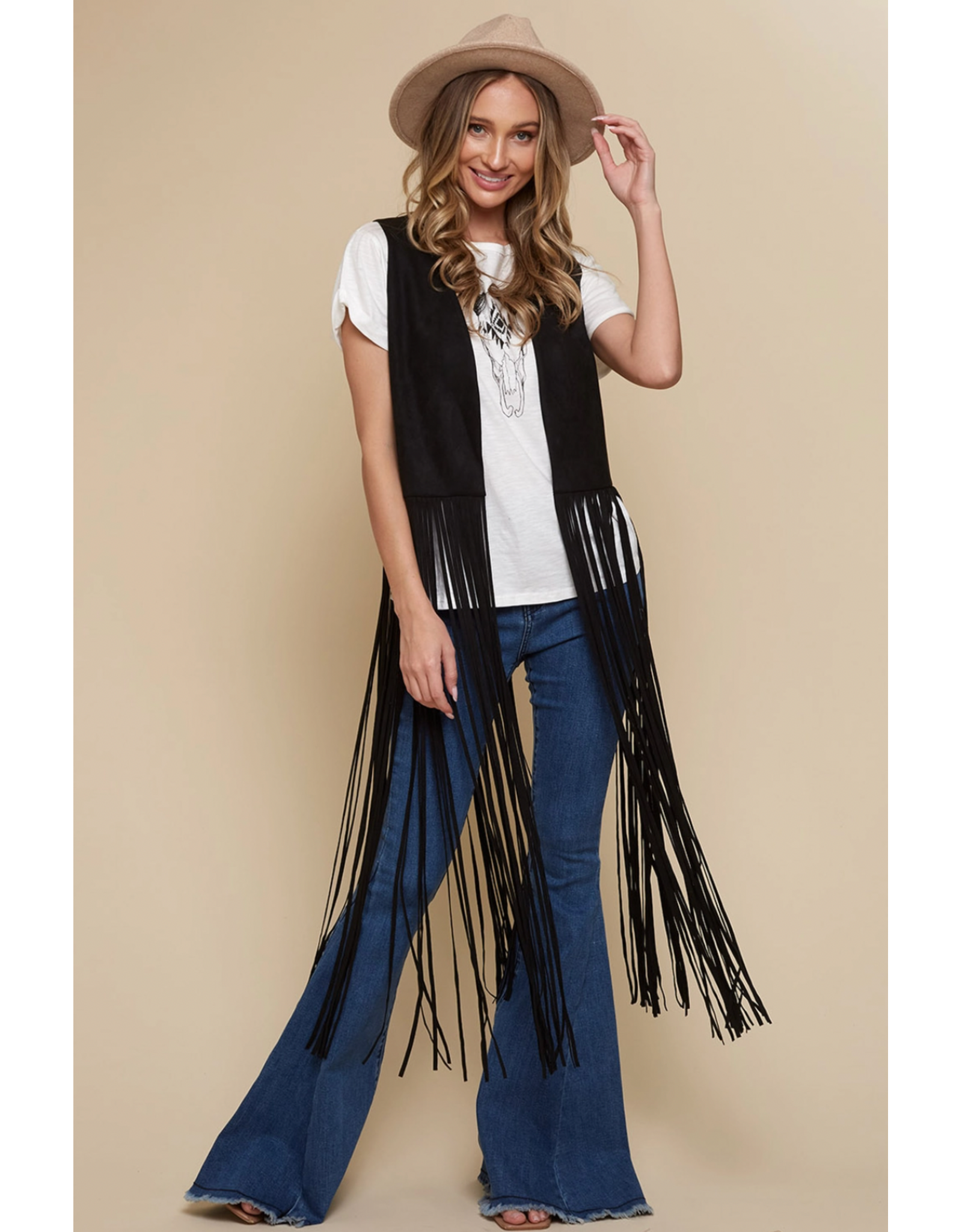 Saints & Hearts Saints & Hearts - Long fringe vest (Black)