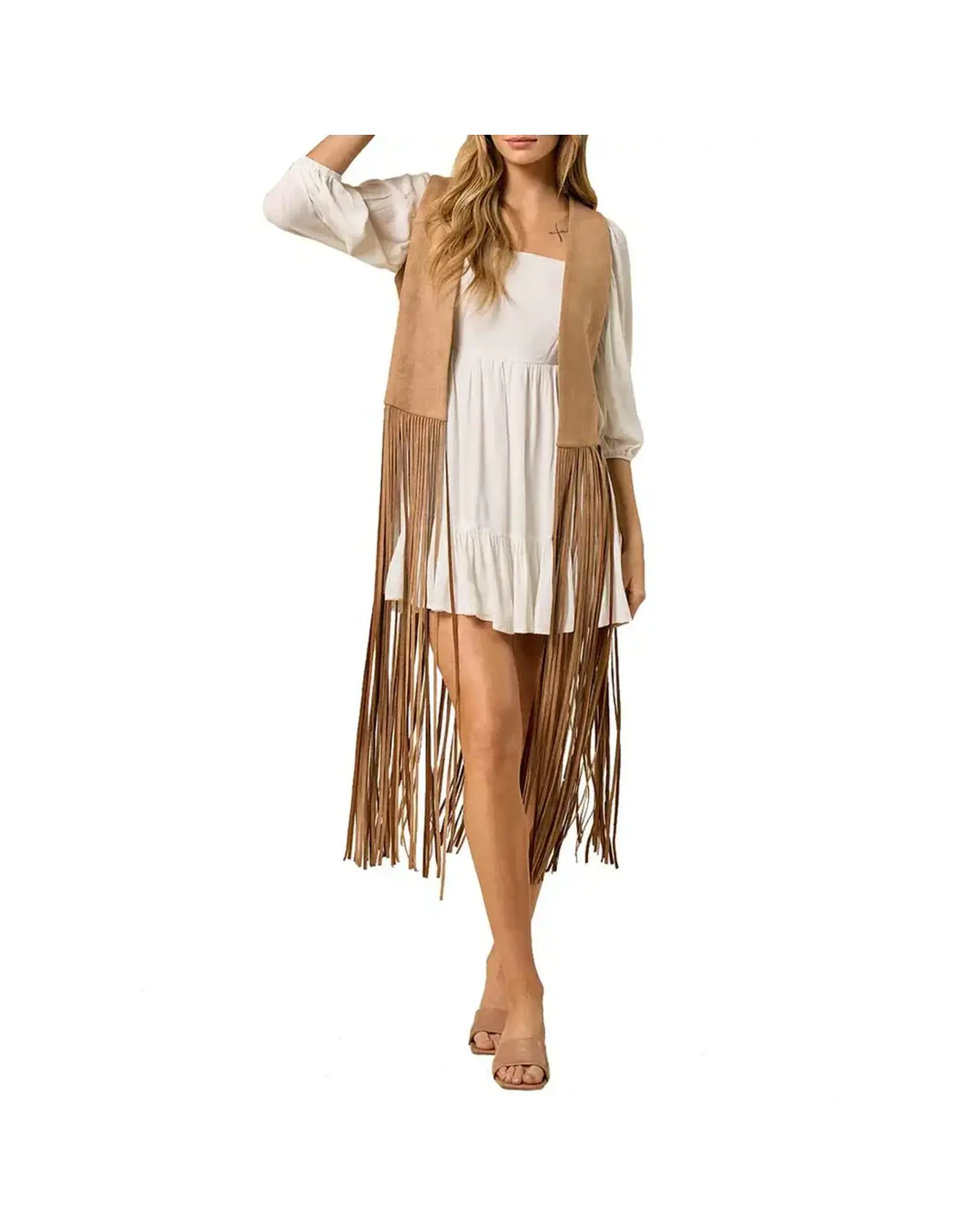Saints & Hearts Saints & Hearts - Long fringe vest (Camel)