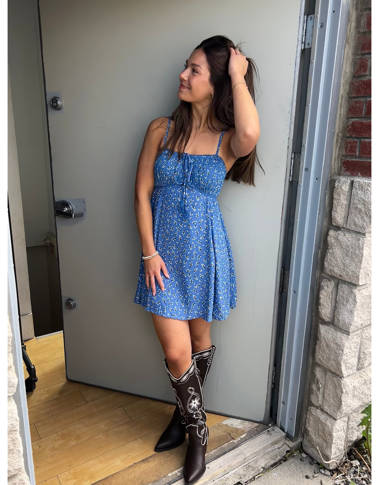 Spaghetti Strap Sundress with Tie Bust (Blue)