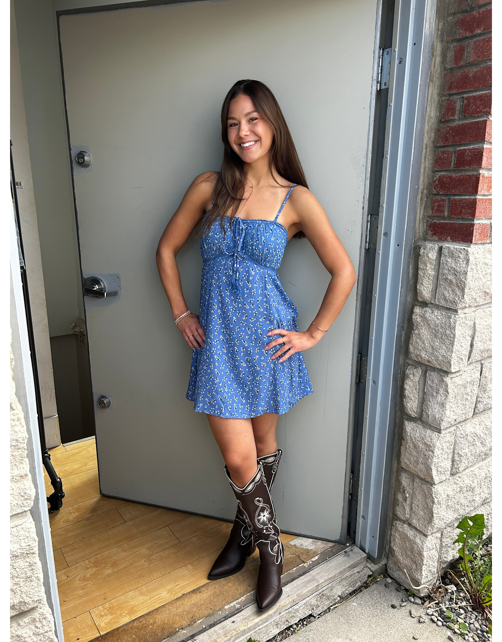 Spaghetti Strap Sundress with Tie Bust (Blue)