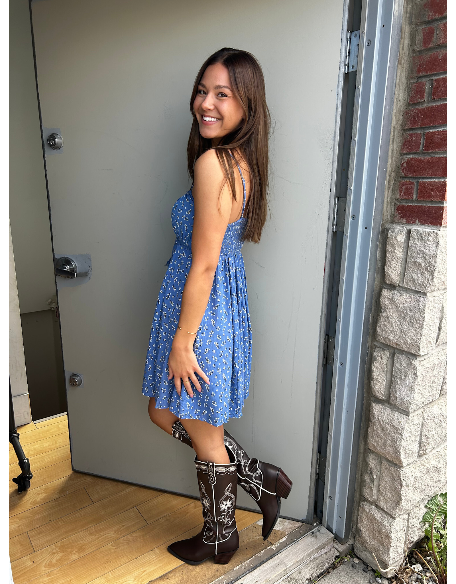 Spaghetti Strap Sundress with Tie Bust (Blue)