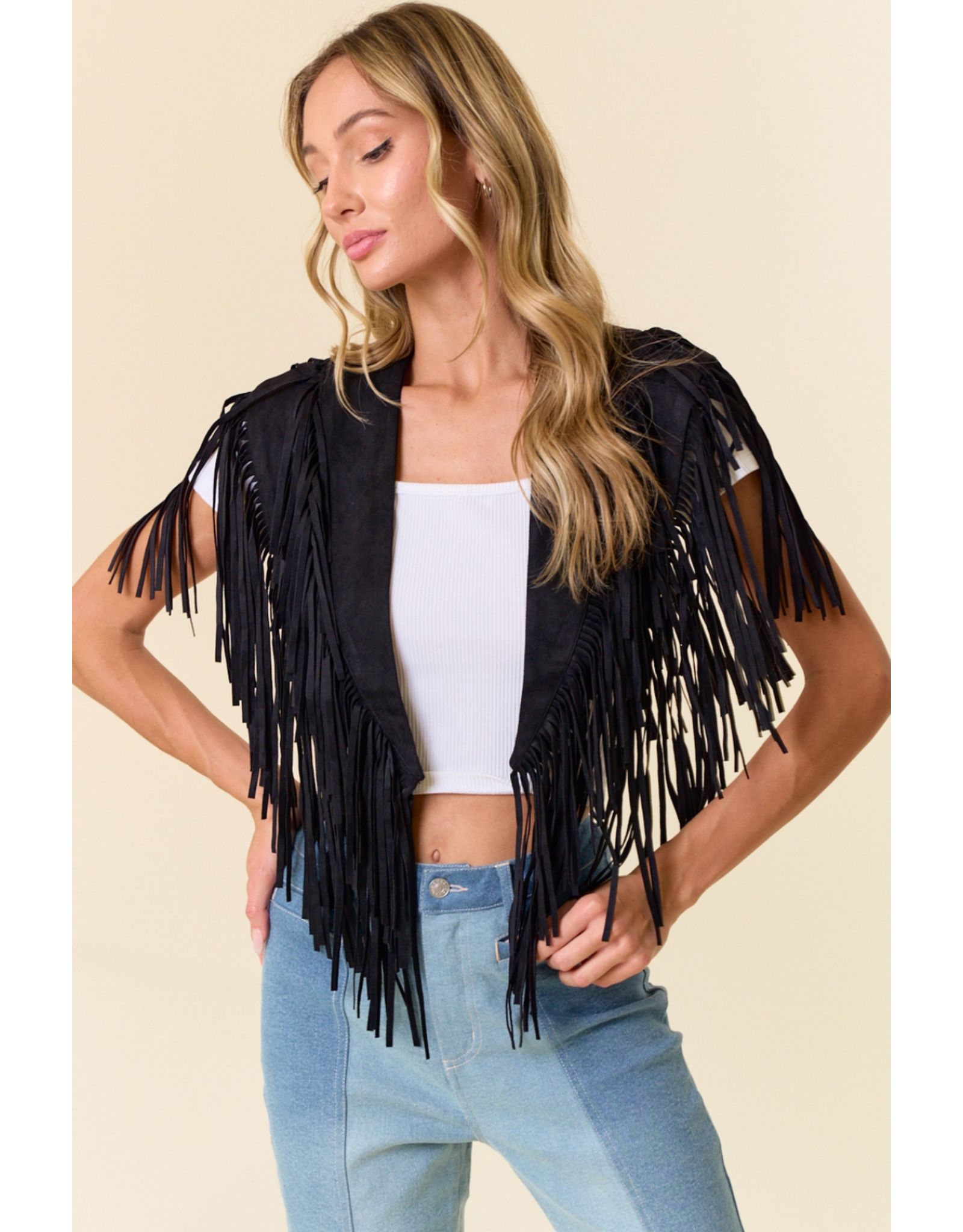 Saints & Hearts Saints & Hearts - Fringe Suede Collar (Black)