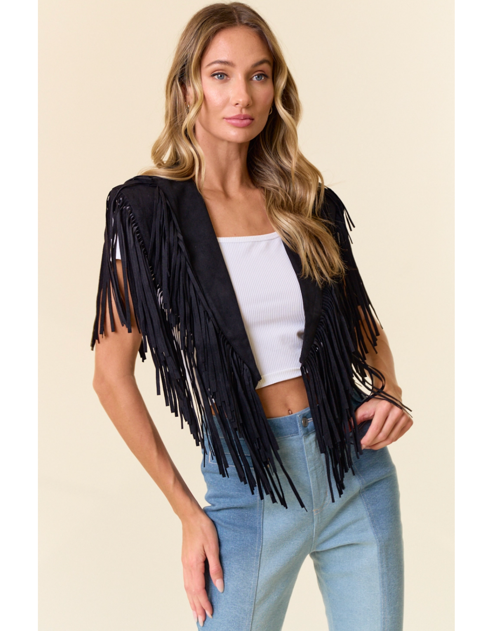 Saints & Hearts Saints & Hearts - Fringe Suede Collar (Black)