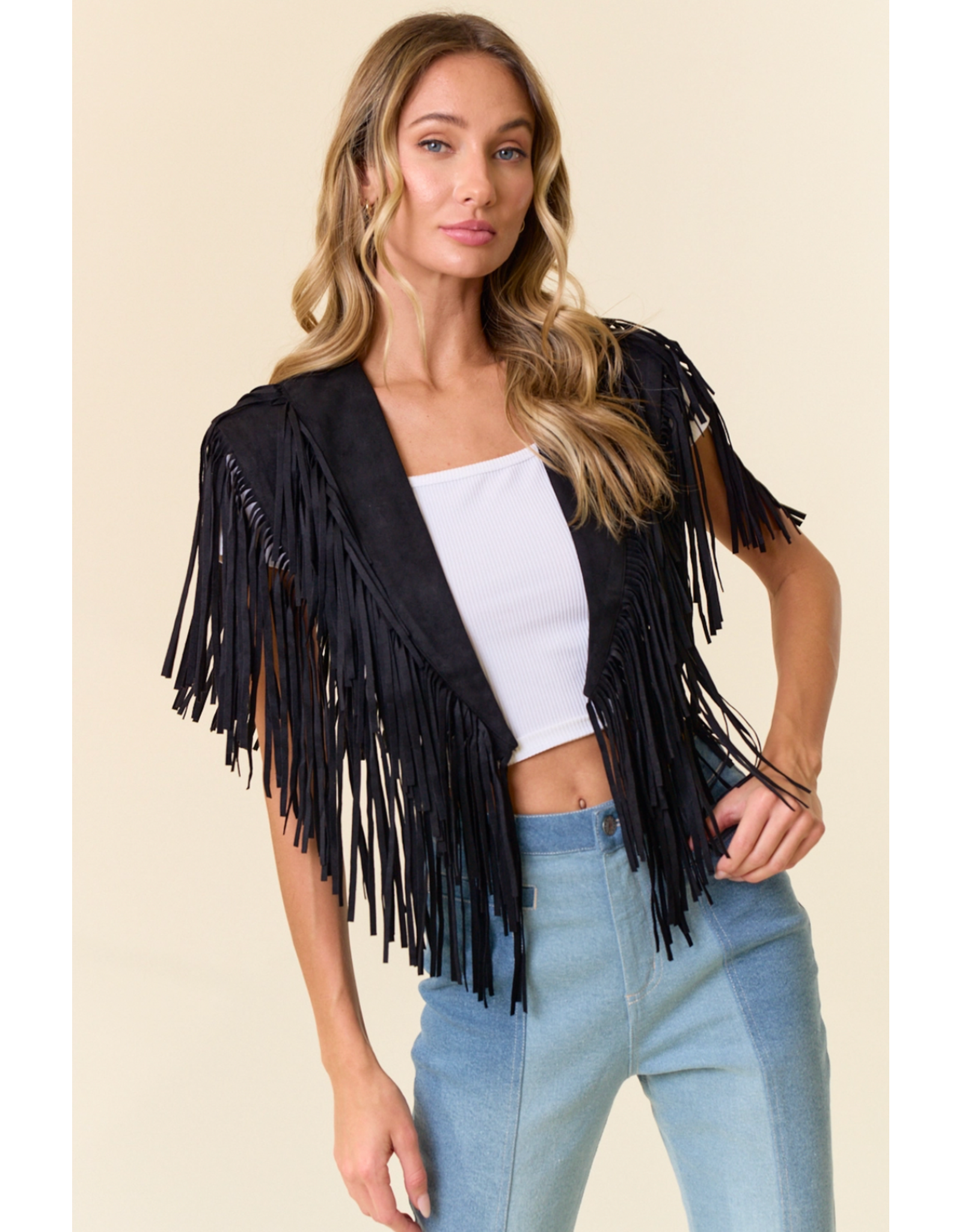 Saints & Hearts Saints & Hearts - Fringe Suede Collar (Black)