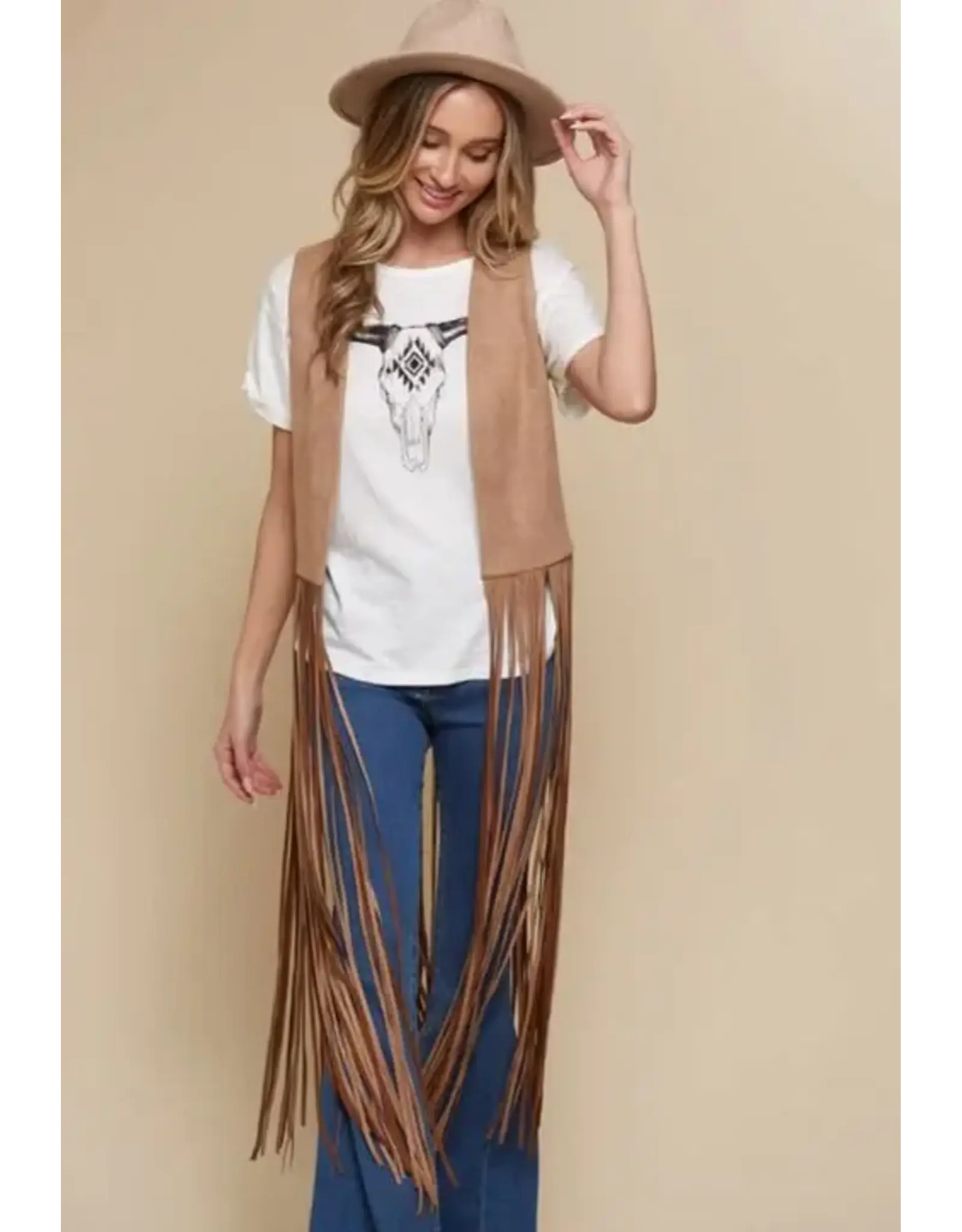 Saints & Hearts Saints & Hearts - Long fringe vest (Camel)