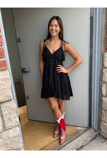 ee:some V Neck Dress with Tie Shoulder Straps (Black)