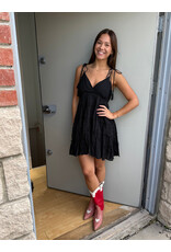 ee:some V Neck Dress with Tie Shoulder Straps (Black)