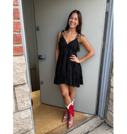 ee:some V Neck Dress with Tie Shoulder Straps (Black)
