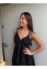 ee:some V Neck Dress with Tie Shoulder Straps (Black)
