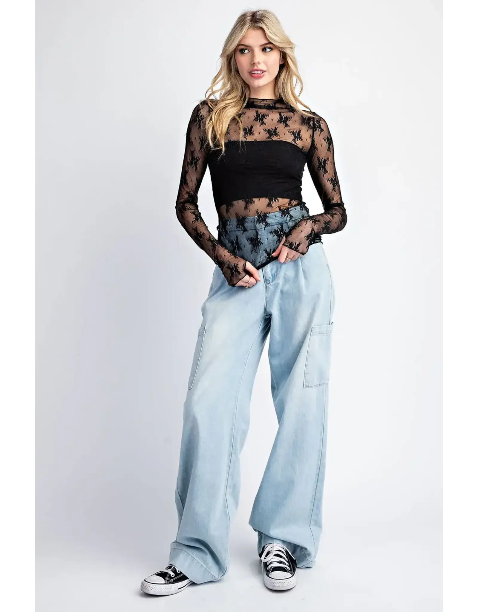 ee:some Long Sleeve Lace Top (Black)