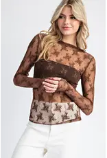 ee:some Long Sleeve Lace Top (Brown)