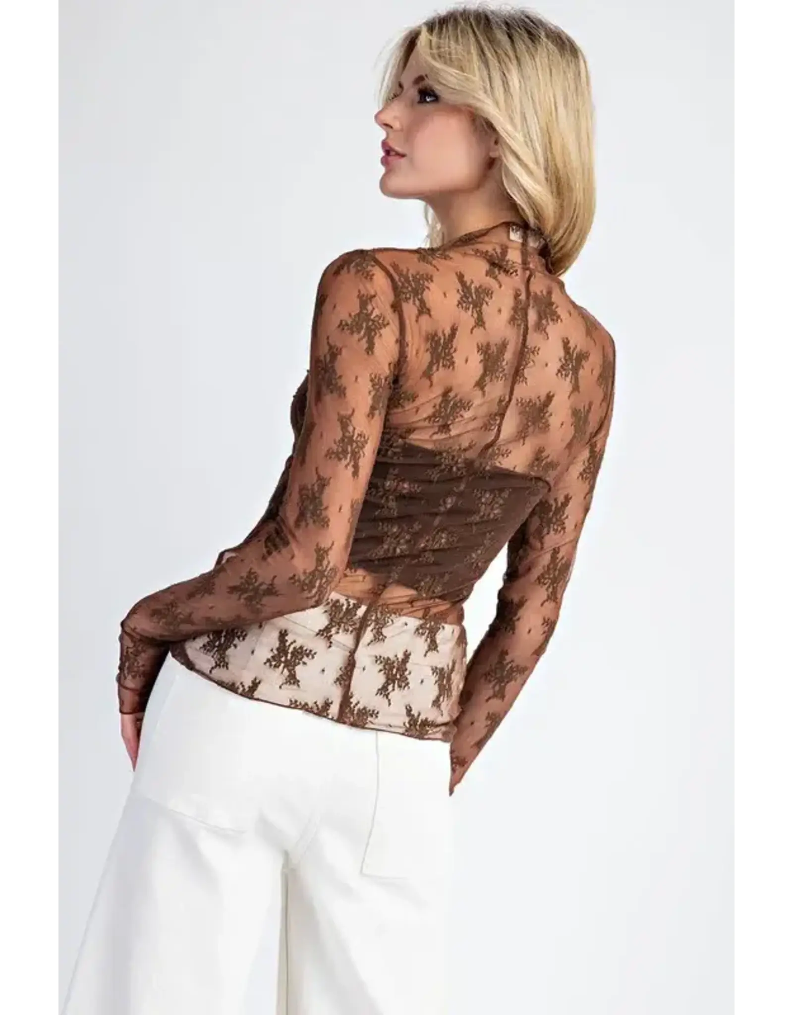 ee:some Long Sleeve Lace Top (Brown)