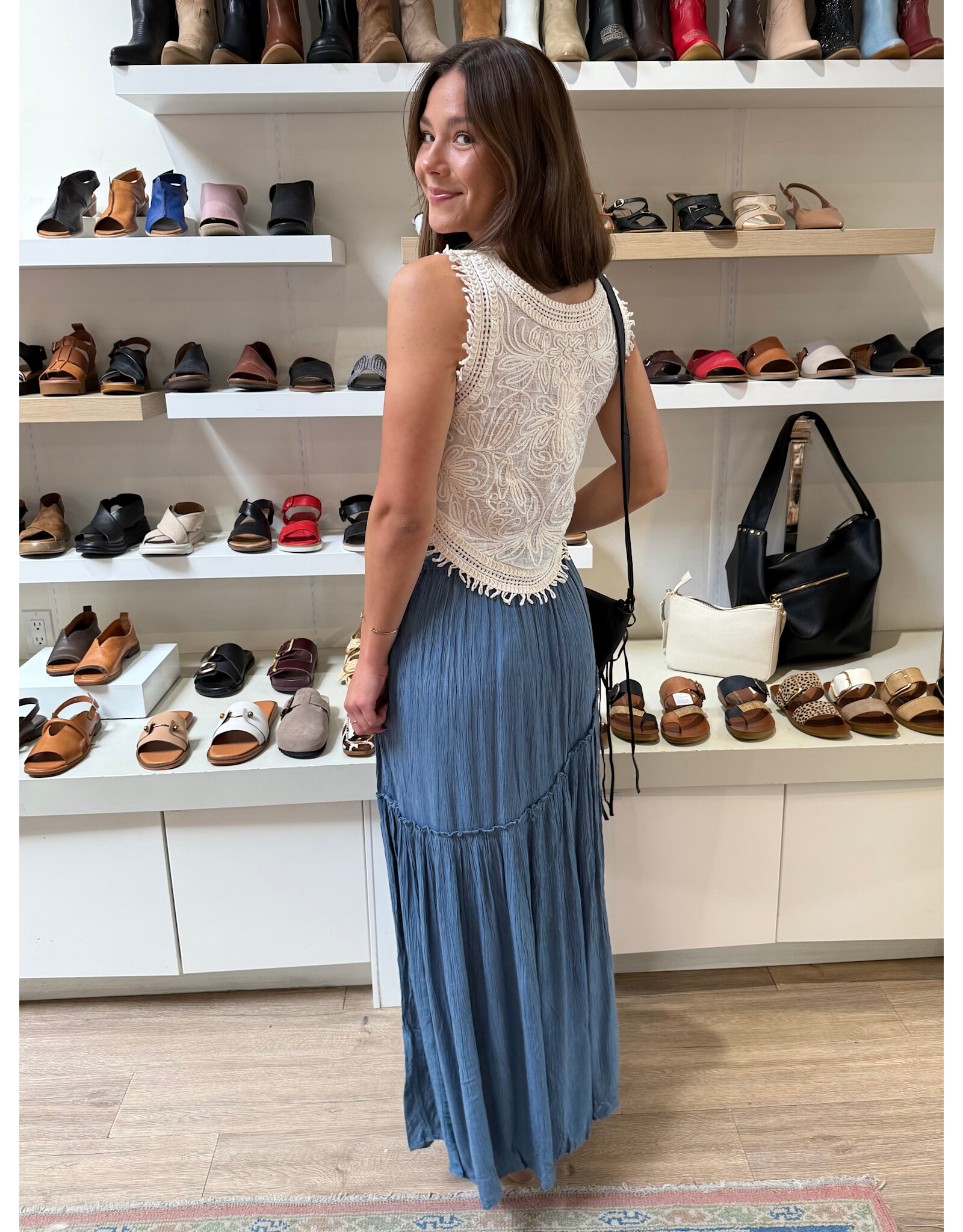 Maxi Skirt with Tie and Ruffle Detail (Turquoise)
