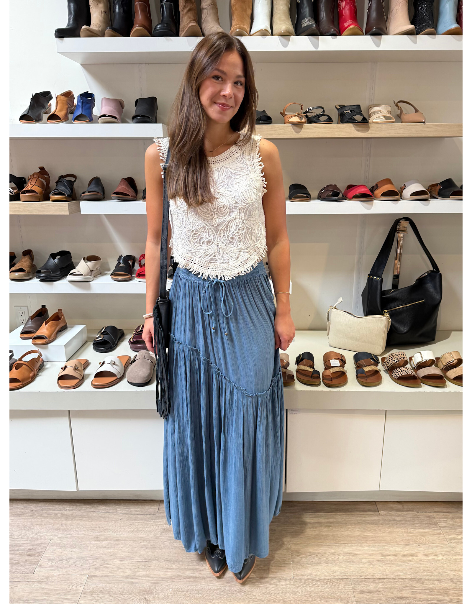 Maxi Skirt with Tie and Ruffle Detail (Turquoise)