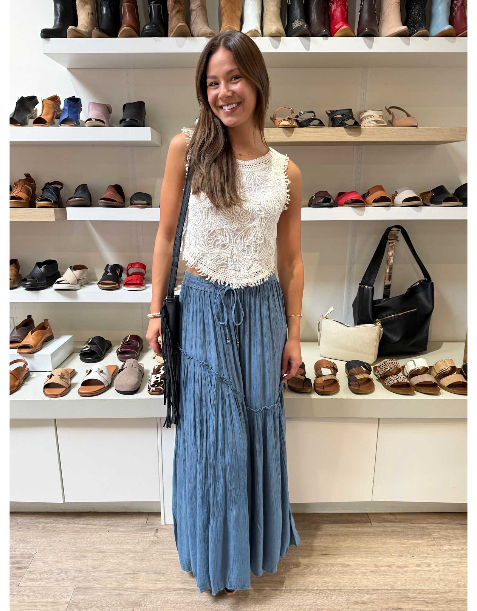 Maxi Skirt with Tie and Ruffle Detail (Turquoise)