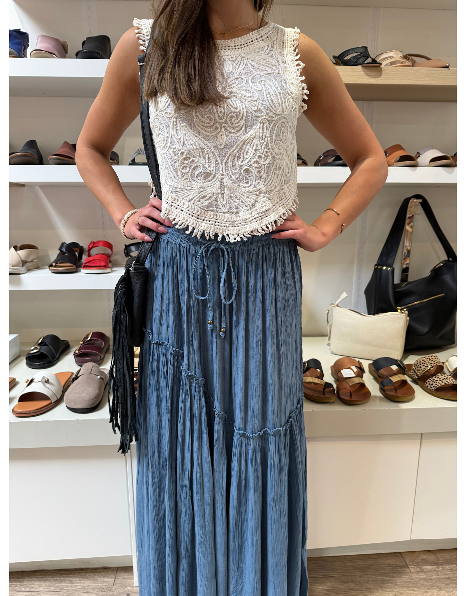 Maxi Skirt with Tie and Ruffle Detail (Turquoise)