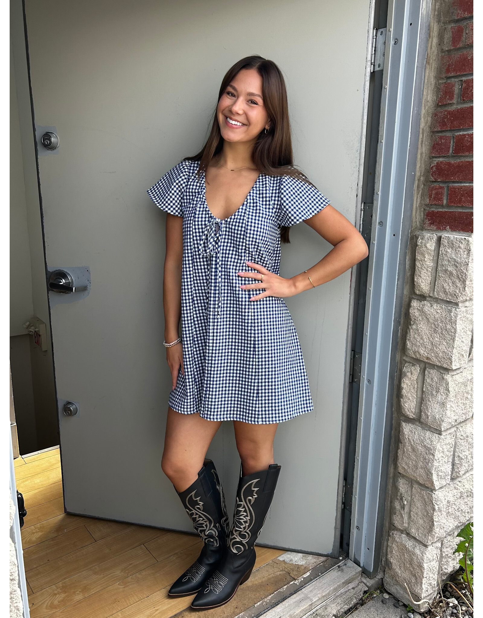 Dailystory Dailystory - Alix Gingham Print Dress (Navy)