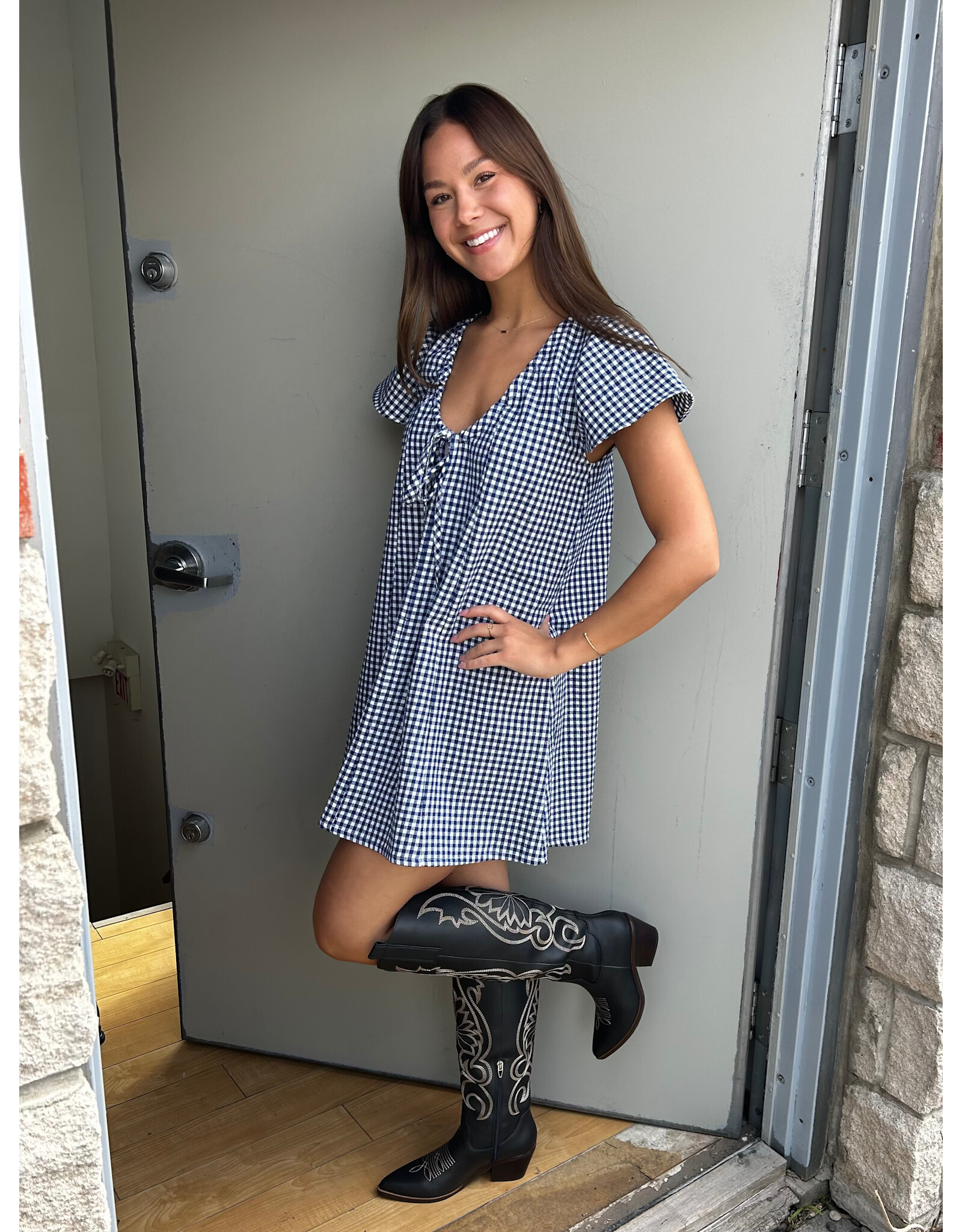 Dailystory Dailystory - Alix Gingham Print Dress (Navy)