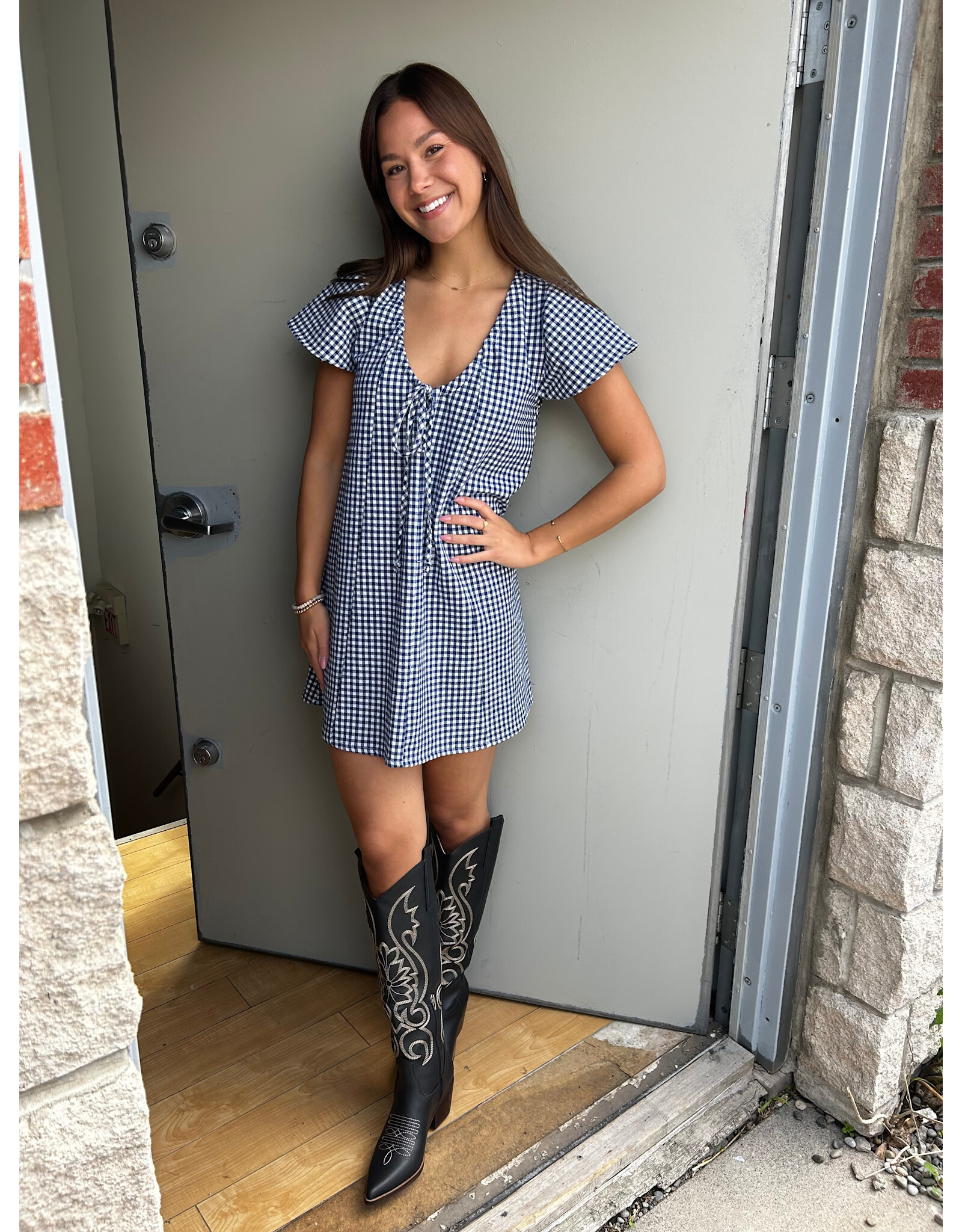 Dailystory Dailystory - Alix Gingham Print Dress (Navy)