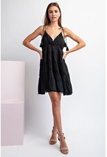 ee:some V Neck Dress with Tie Shoulder Straps (Black)