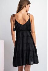 ee:some V Neck Dress with Tie Shoulder Straps (Black)