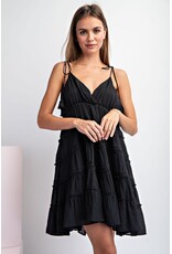 ee:some V Neck Dress with Tie Shoulder Straps (Black)