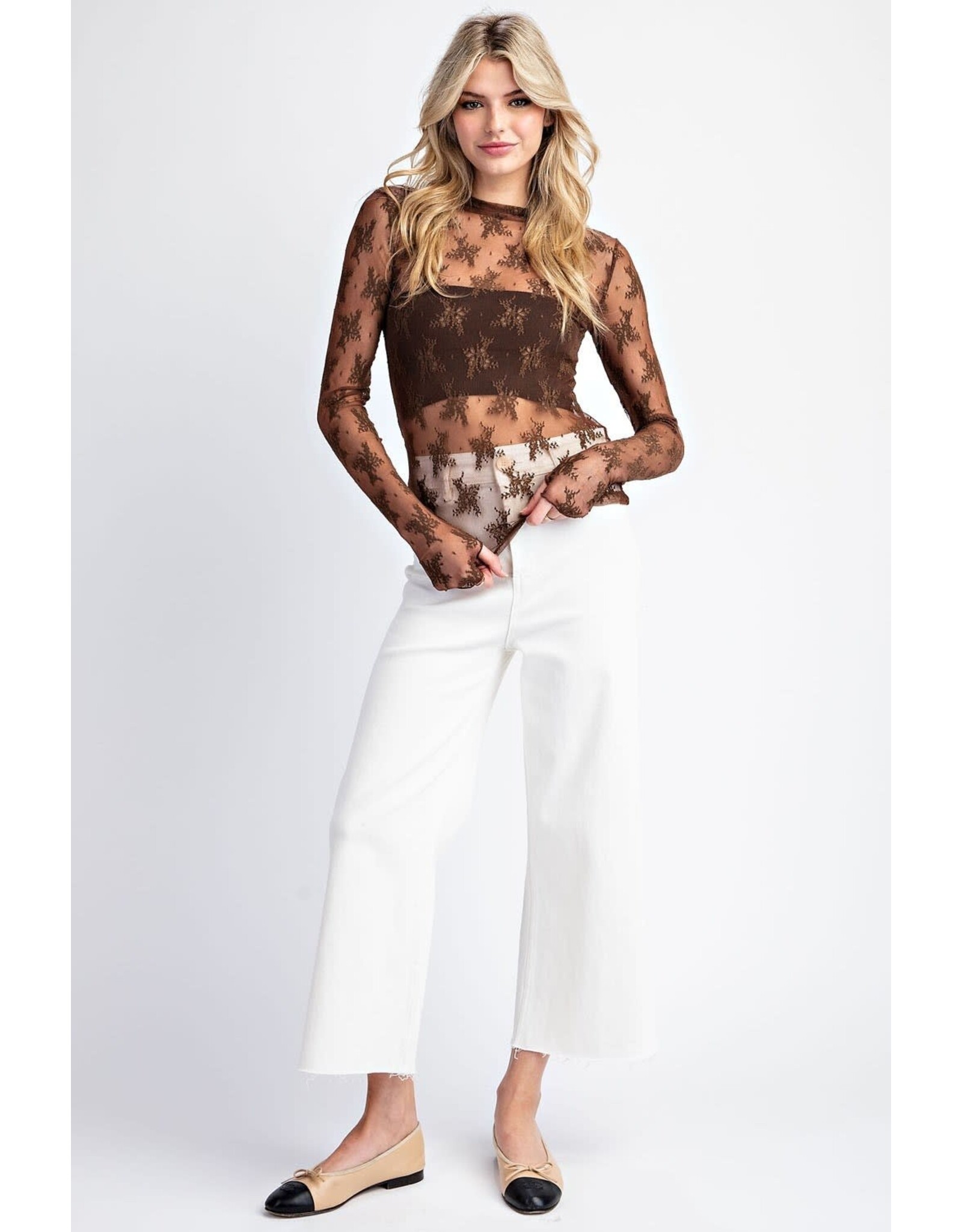 ee:some Long Sleeve Lace Top (Brown)