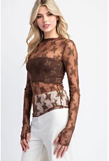ee:some Long Sleeve Lace Top (Brown)