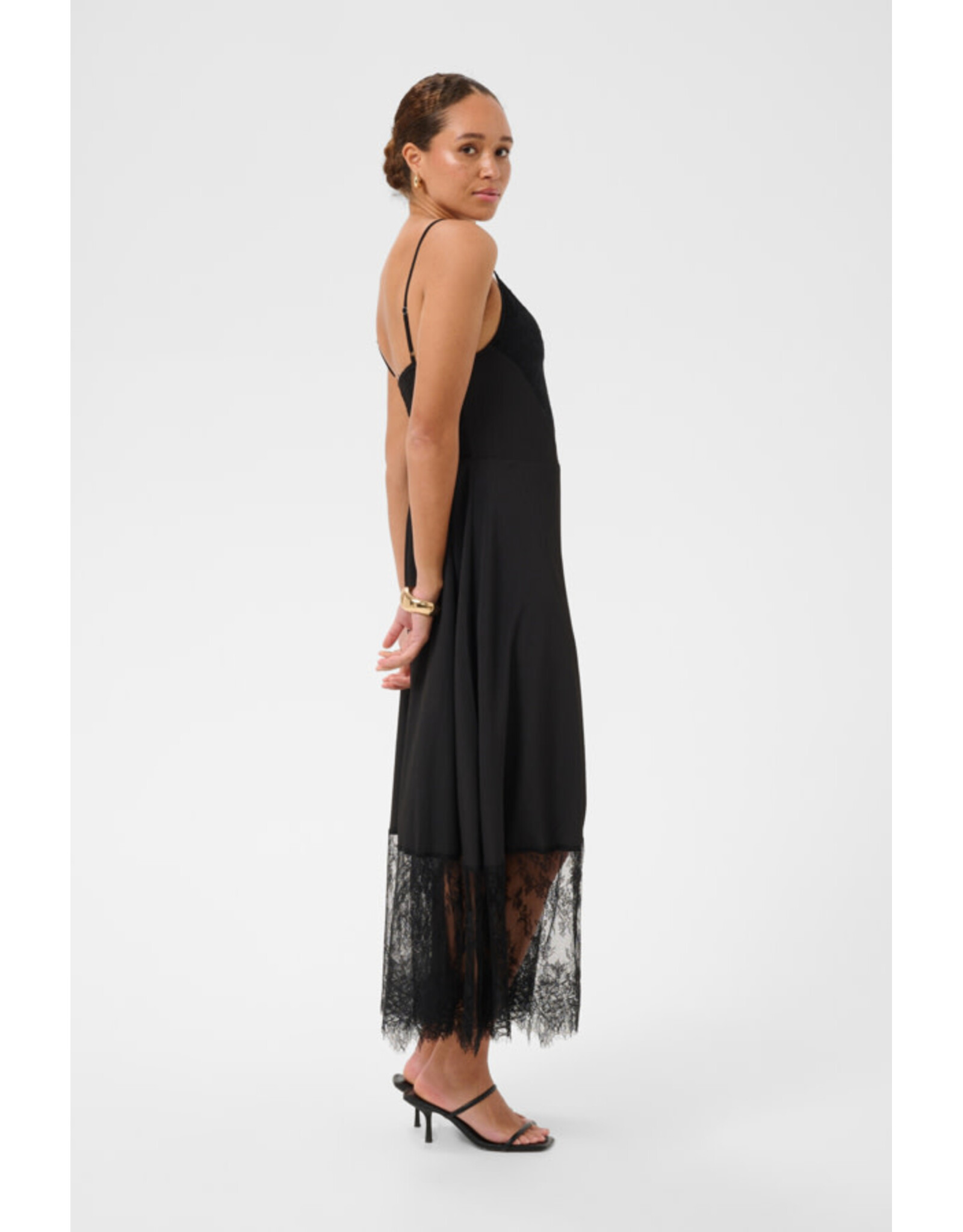Kaffe Kaffe - Gala Lace Trim Maxi Length Slip Dress (Black Deep)