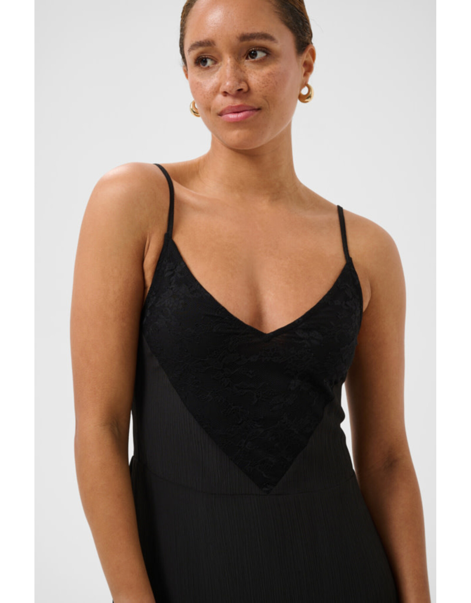 Kaffe Kaffe - Gala Lace Trim Maxi Length Slip Dress (Black Deep)