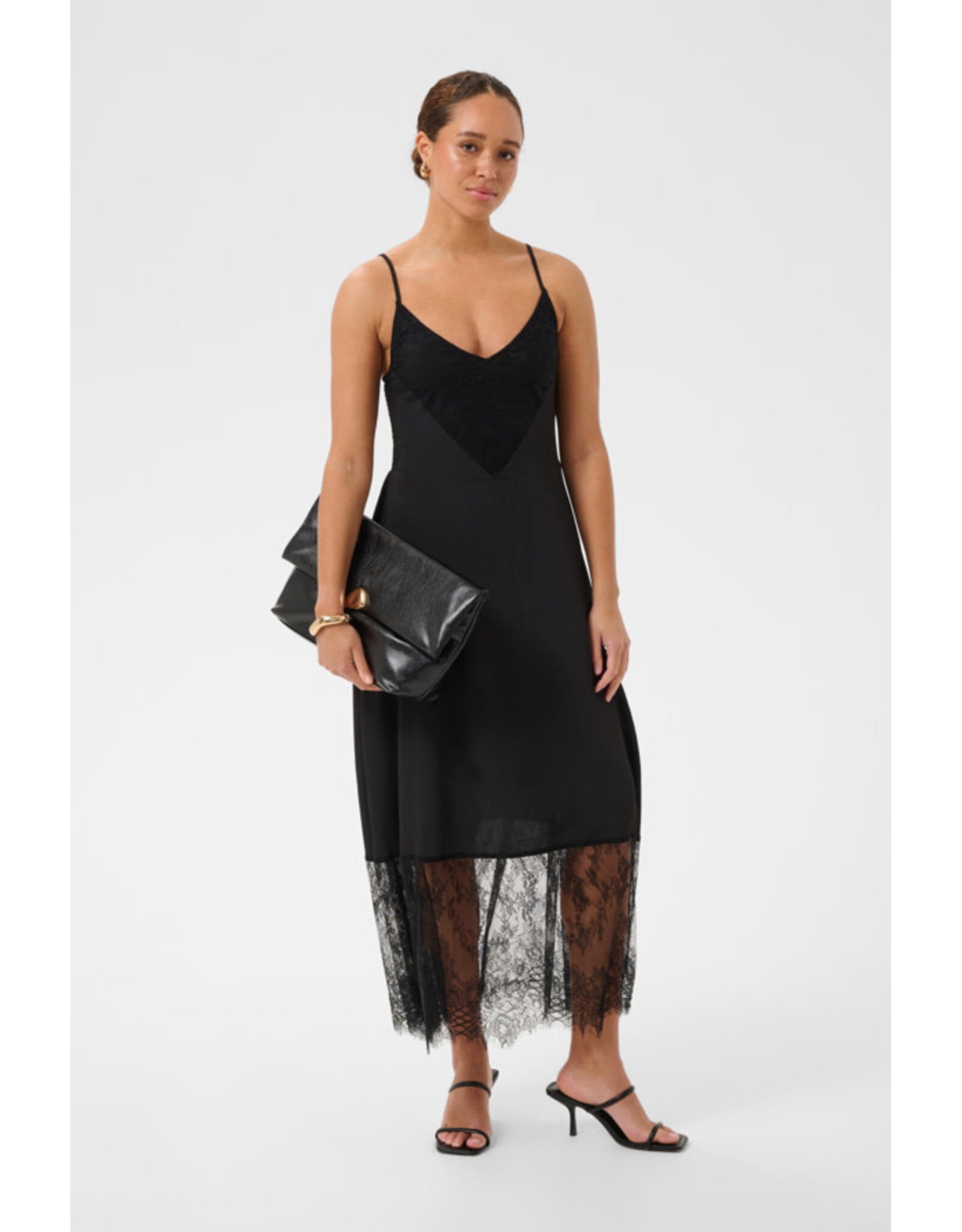 Kaffe Kaffe - Gala Lace Trim Maxi Length Slip Dress (Black Deep)