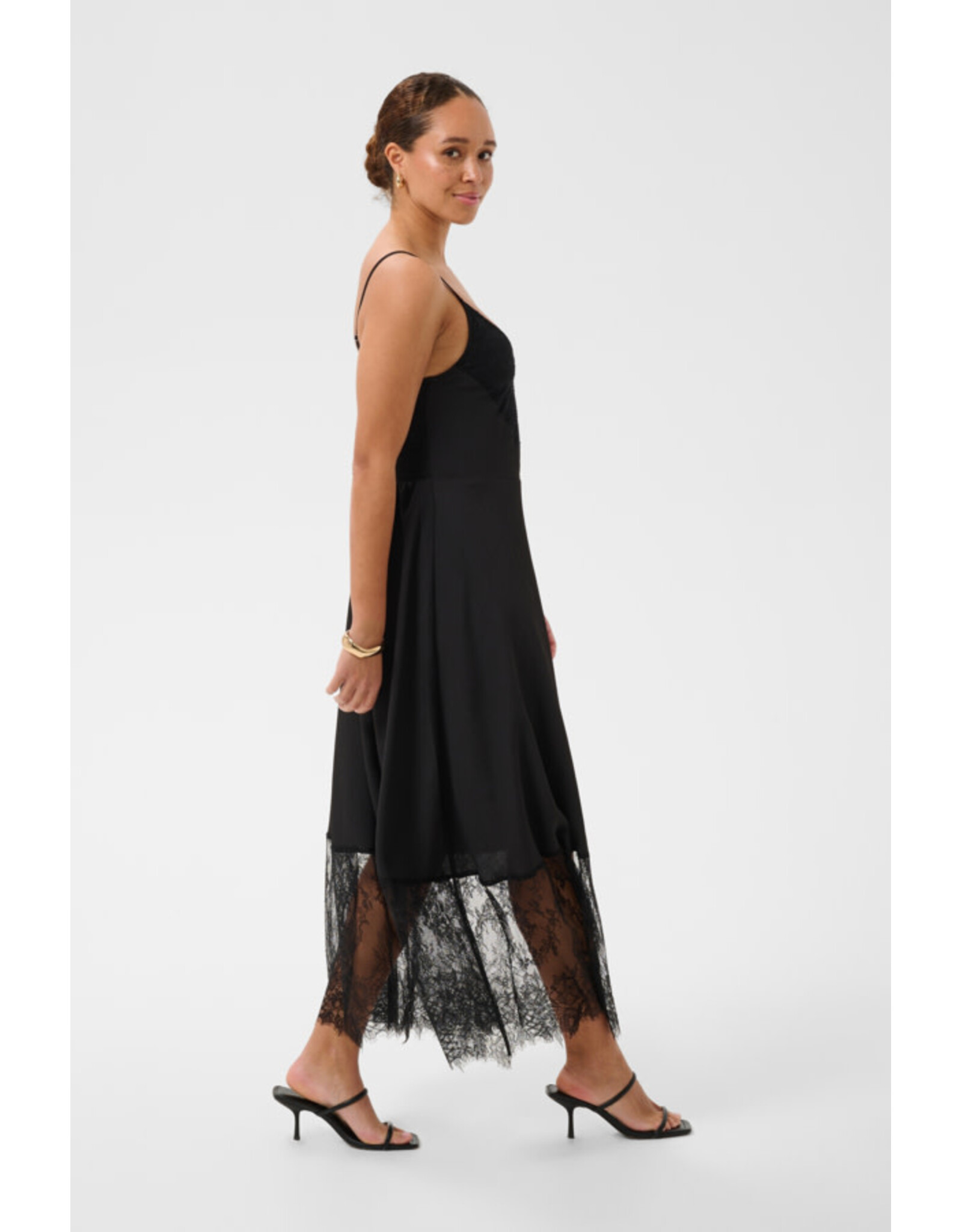 Kaffe Kaffe - Gala Lace Trim Maxi Length Slip Dress (Black Deep)
