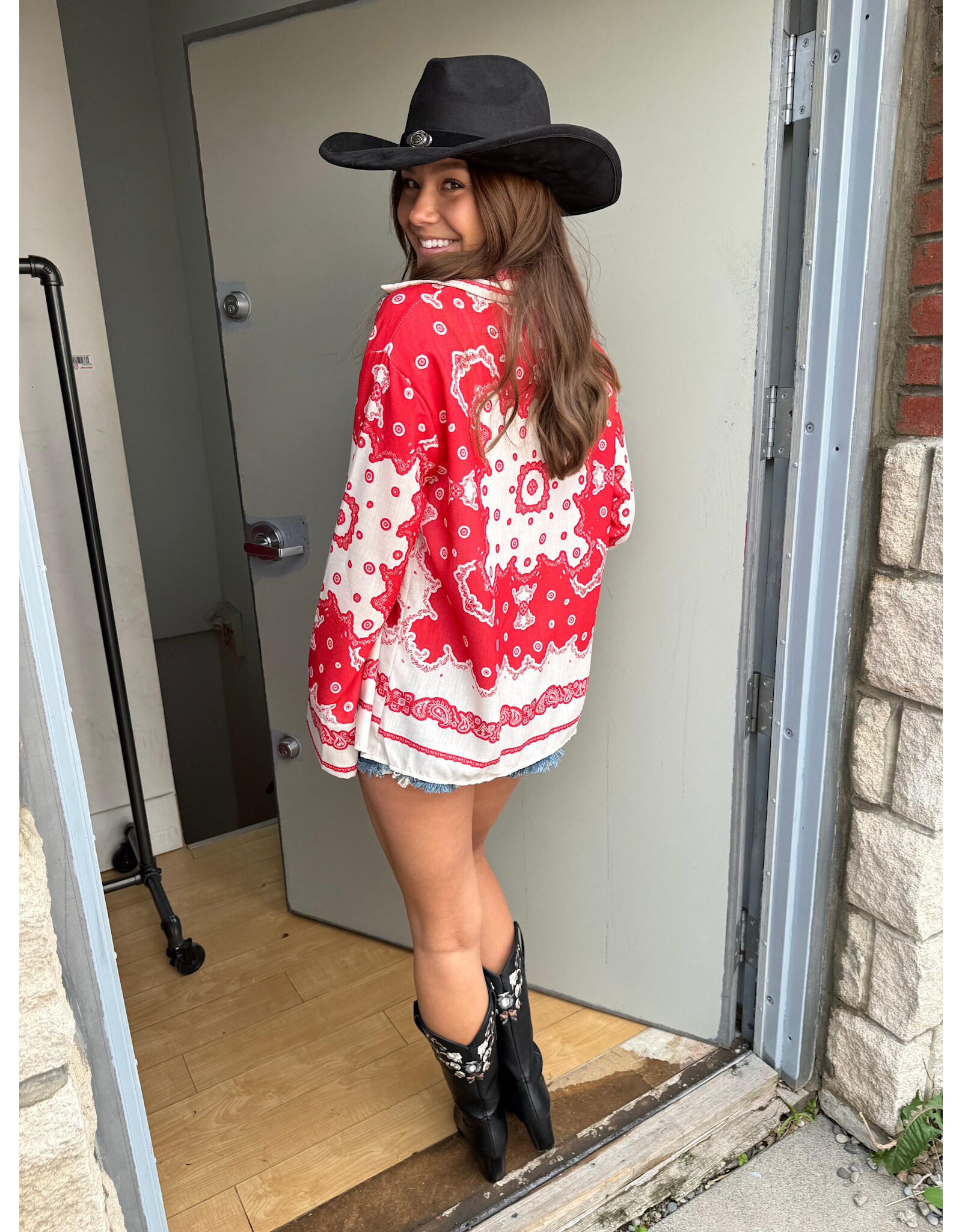Astrid Astrid - Bandana Button Up (Red Scarf)
