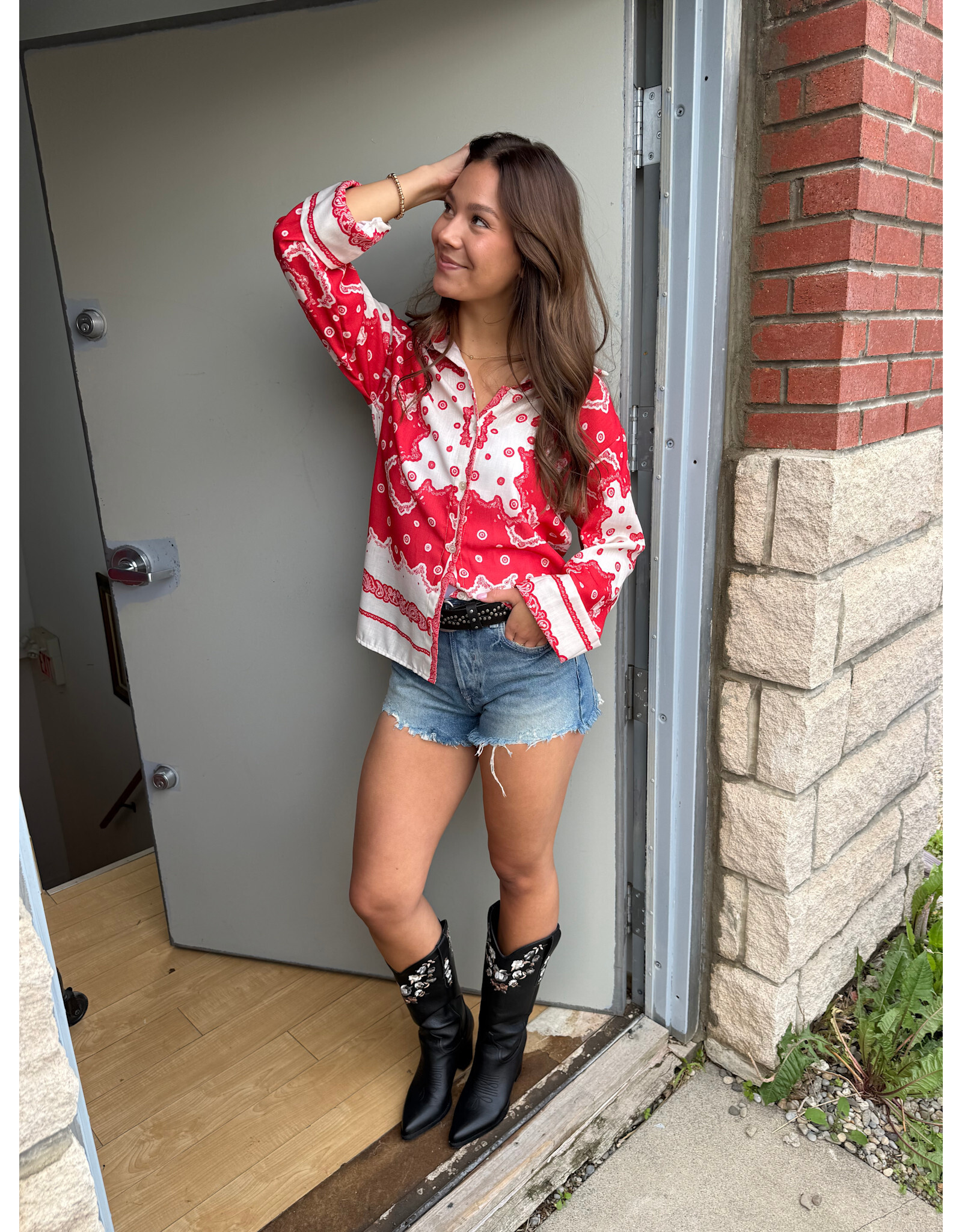 Astrid Astrid - Bandana Button Up (Red Scarf)