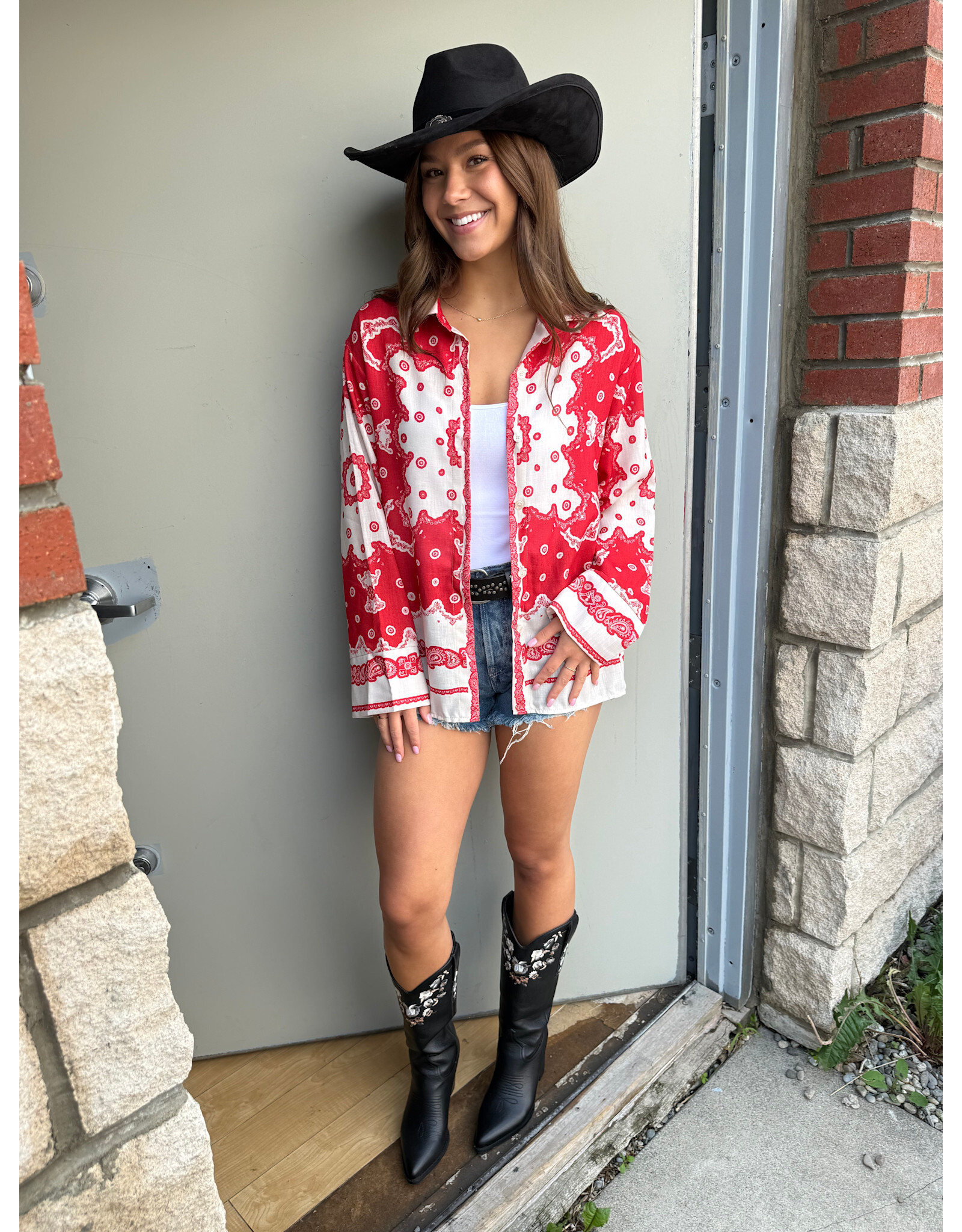 Astrid Astrid - Bandana Button Up (Red Scarf)