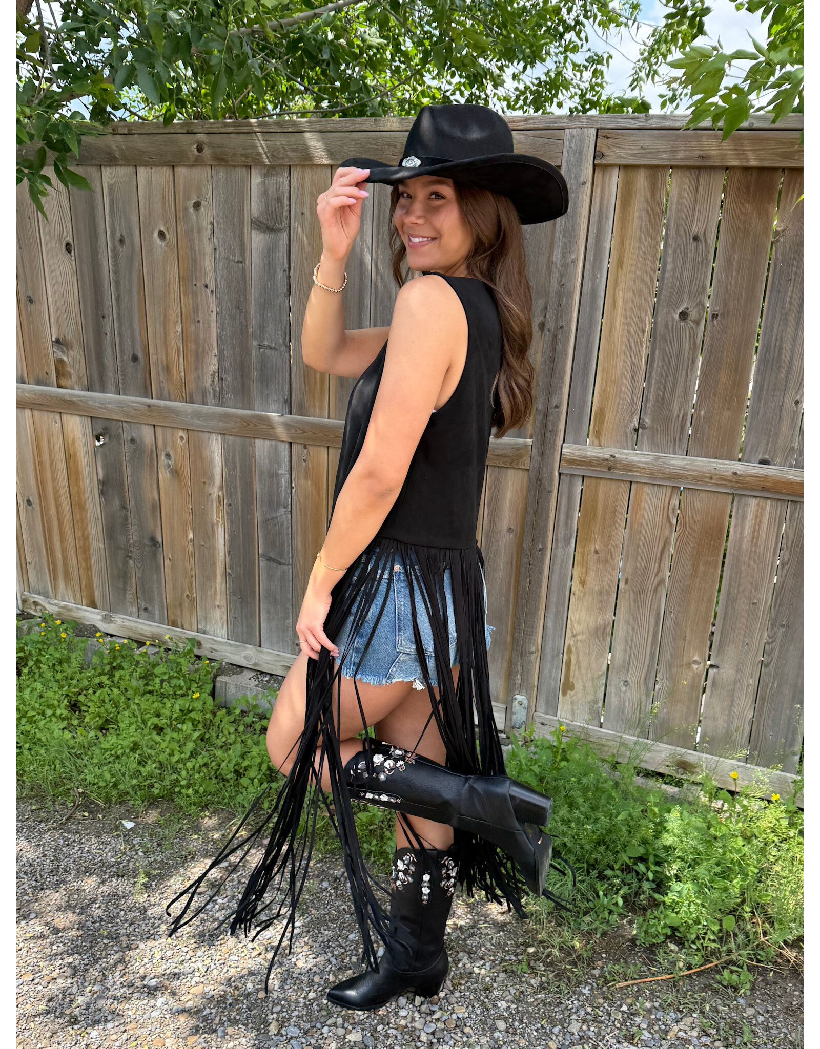 Saints & Hearts Saints & Hearts - Long fringe vest (Black)
