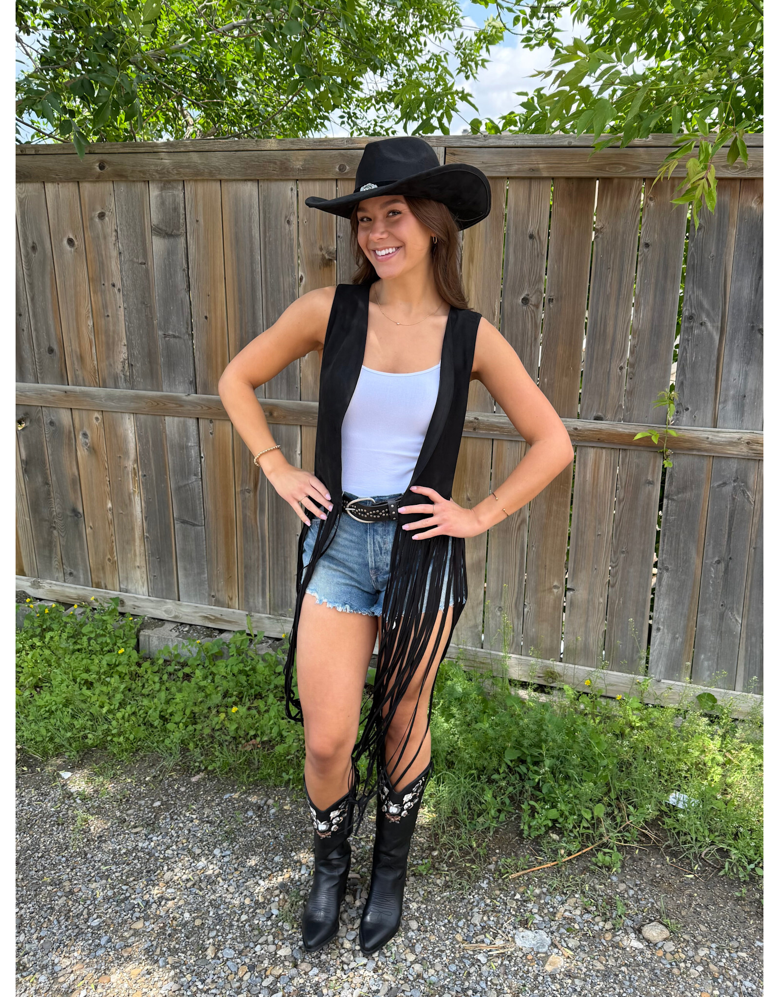 Saints & Hearts Saints & Hearts - Long fringe vest (Black)